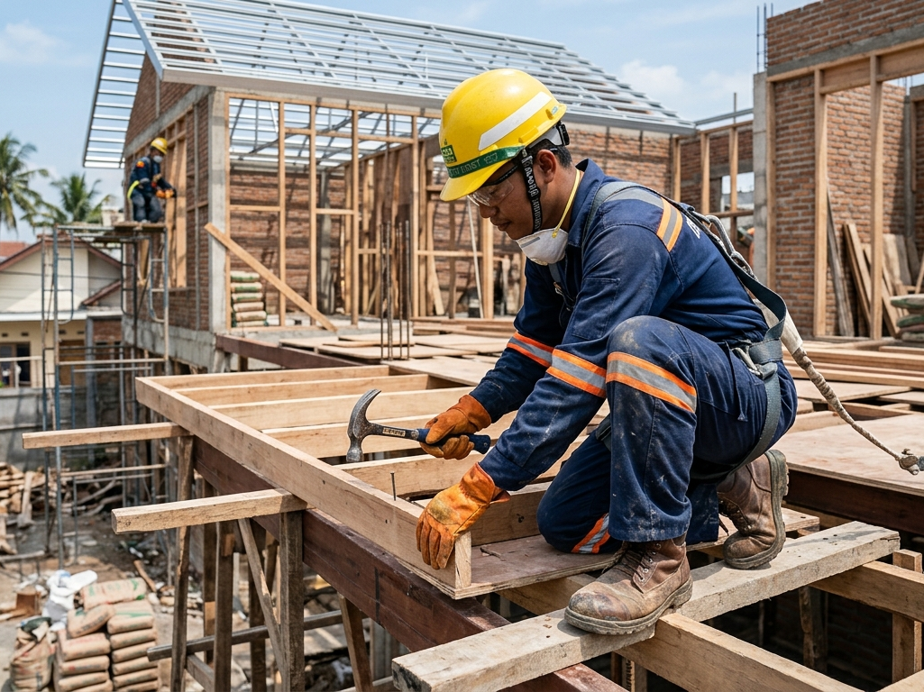 Seseorang sedang melakukan renovasi rumah